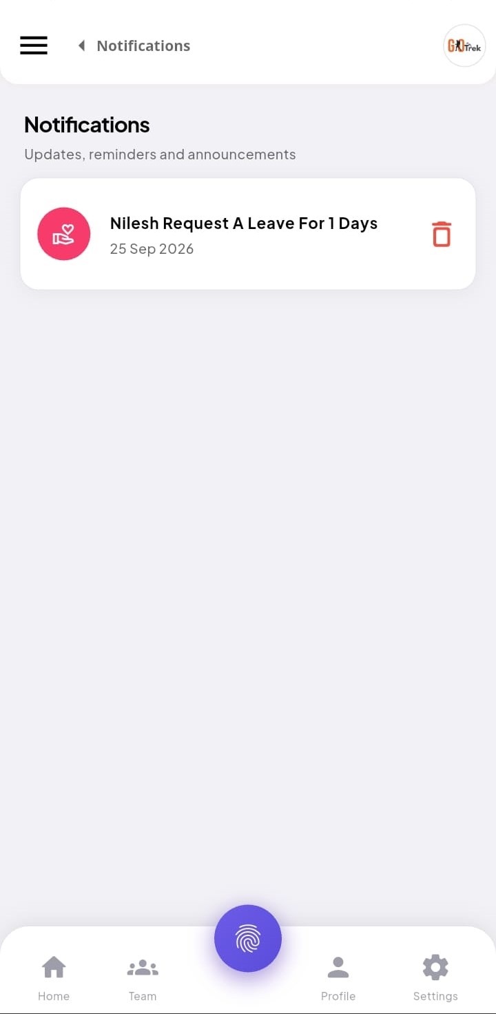 PayrollX employee app notifications list including leave updates
